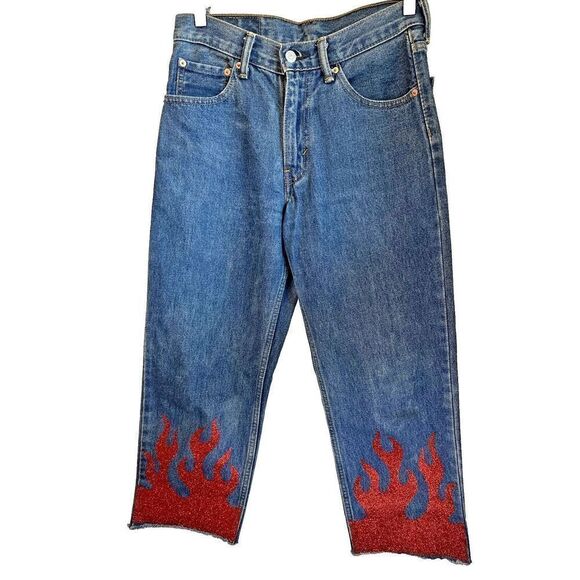 Levi’s Vinyl Flame 550 Jeans Rigid Denim Woman’s‎ Size 29 Modified Cropped - Picture 1 of 16